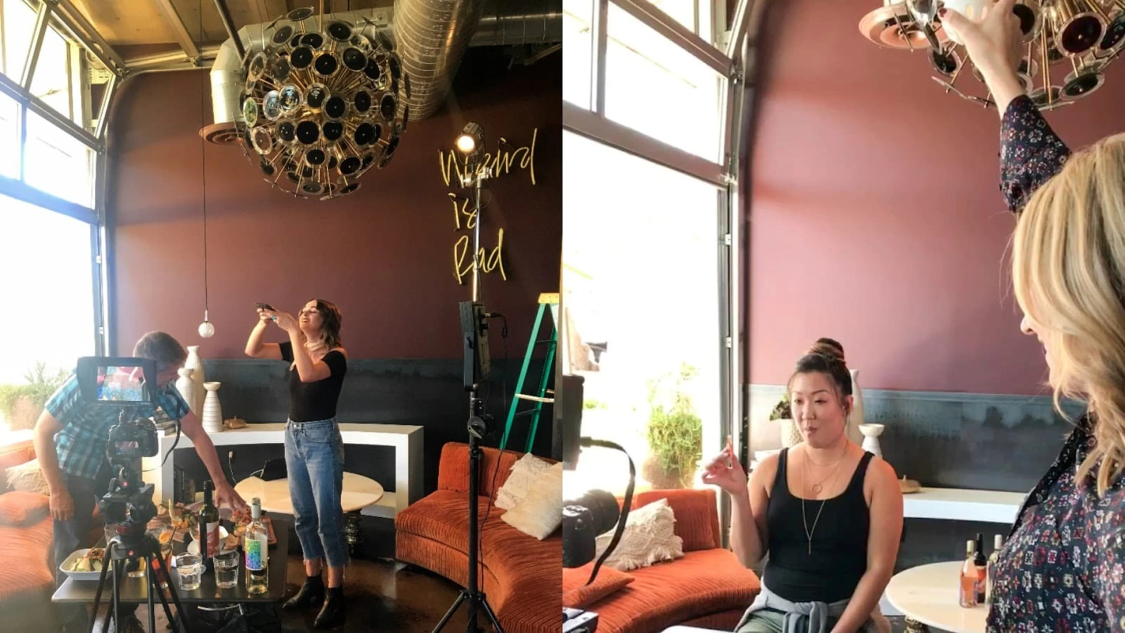 People setting up a photo shoot.