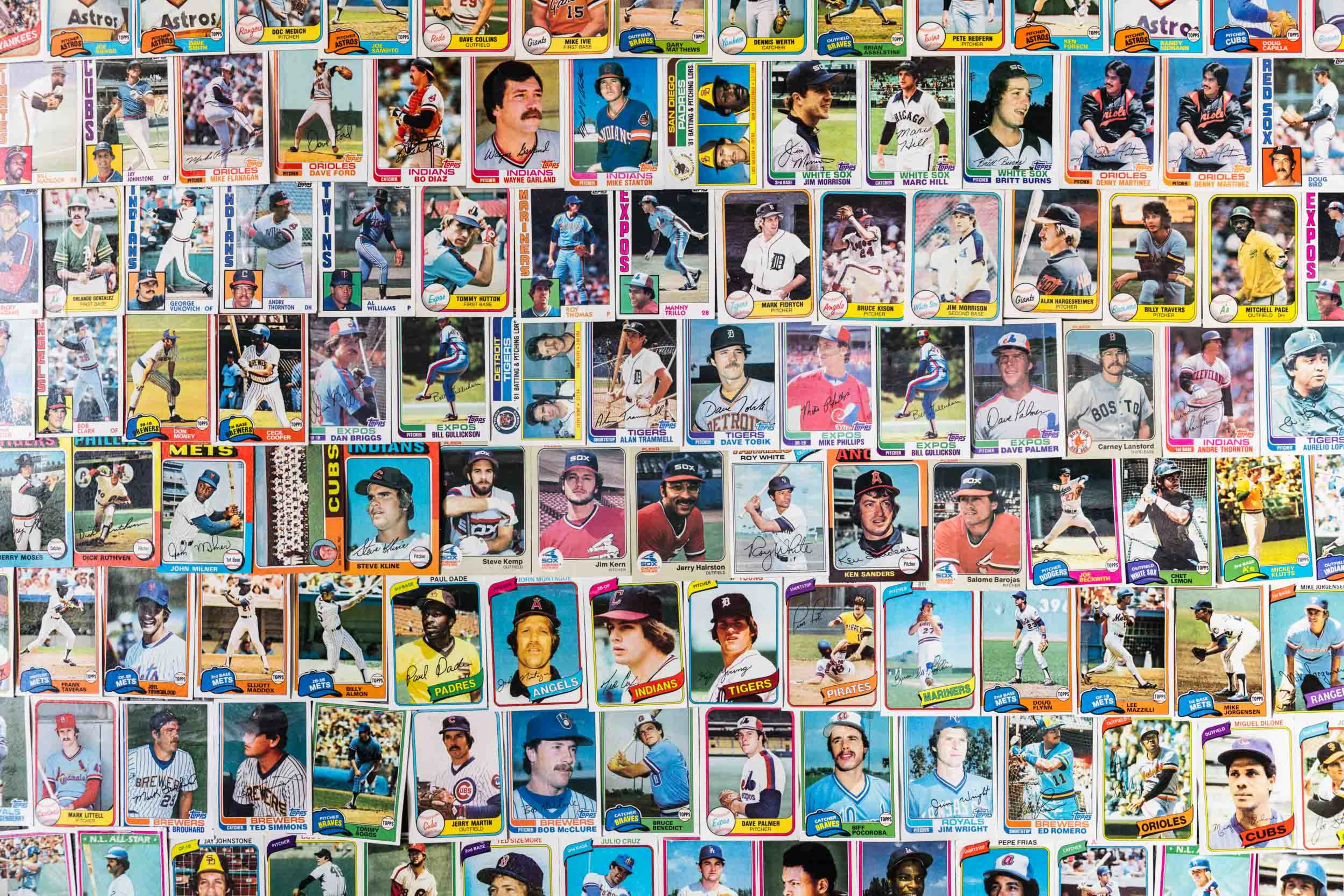 The Art Wall at Postino Peoria: Vintage baseball cards, to reflect our location near the Peoria Spring Training fields.