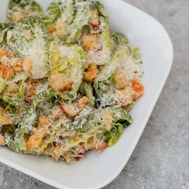 A close up of ceaser salad