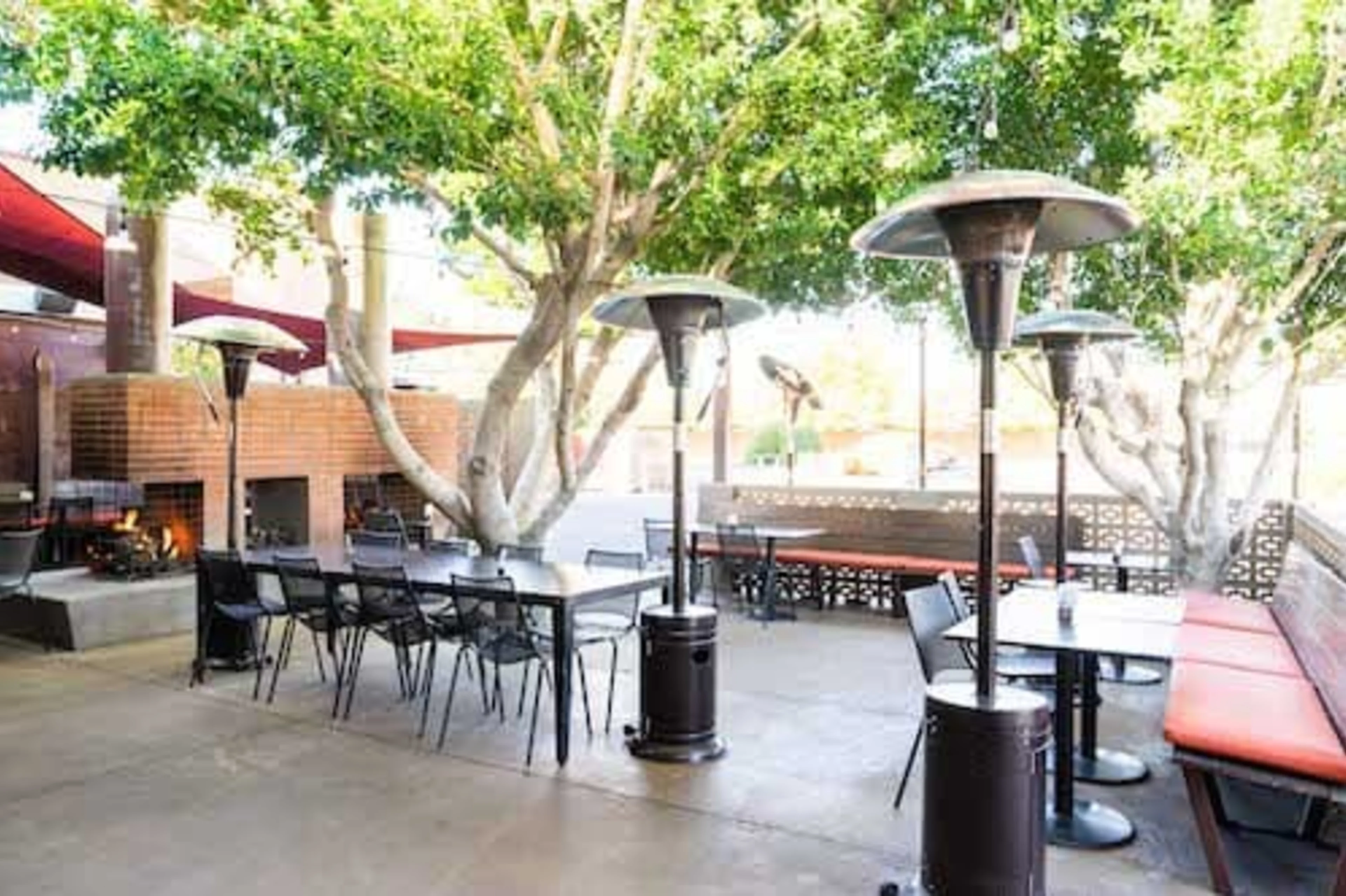 Outside patio with heating lamps