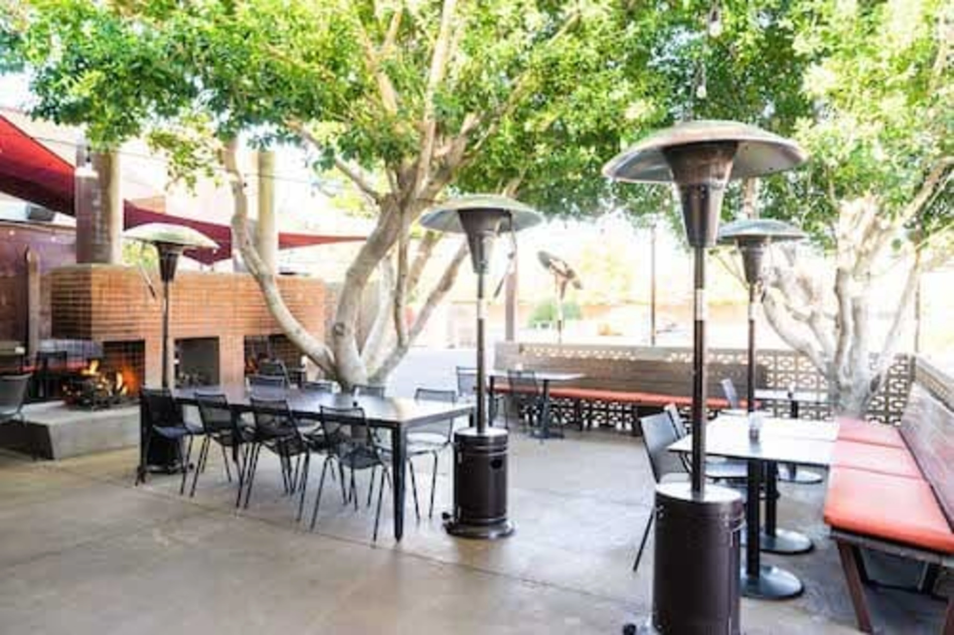 Outside patio with heating lamps