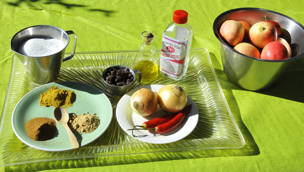 Ingredienser till äppelchutneyn. 
Foto: Bernt Svensson
