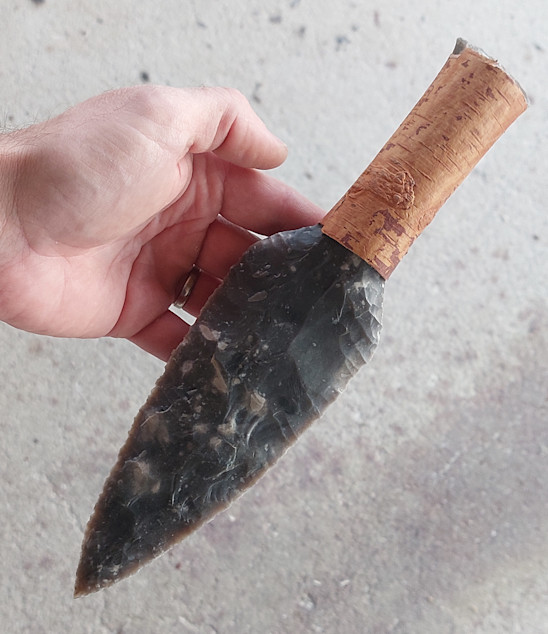 Pazourkový nůž – Severská dýka - rukojeť s březovou kůrou