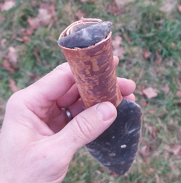 Pazourkový nůž – Severská dýka - rukojeť s březovou kůrou