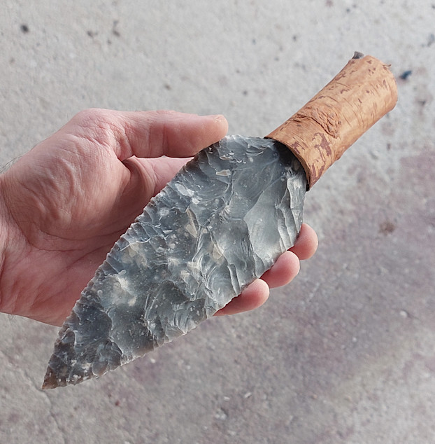 Pazourkový nůž – Severská dýka - rukojeť s březovou kůrou