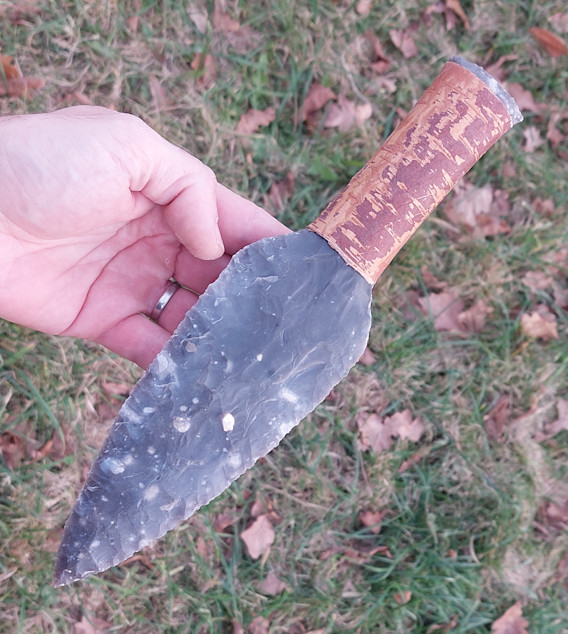 Pazourkový nůž – Severská dýka - rukojeť s březovou kůrou