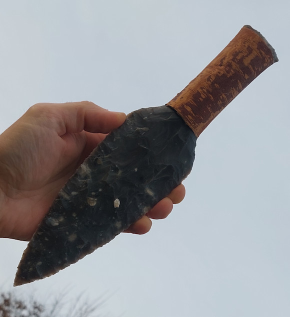 Pazourkový nůž – Severská dýka - rukojeť s březovou kůrou