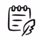 Icon representing a notepad with a feather or quill pen.