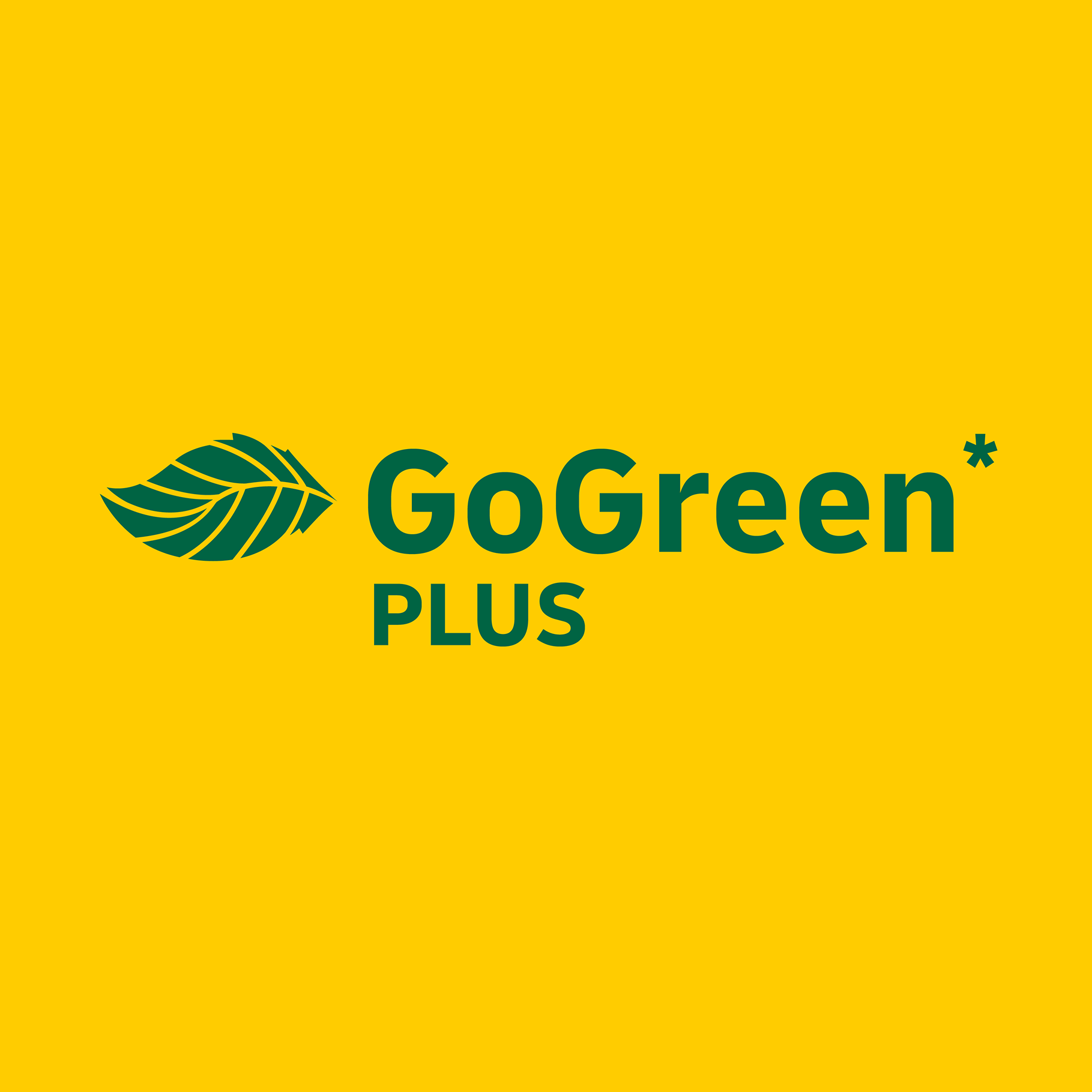 GoGreen Plus Logo auf gelbem Hintergrund mit gr&uuml;nem Blatt-Symbol und dem Schriftzug GoGreen Plus in Dunkelgr&uuml;n.