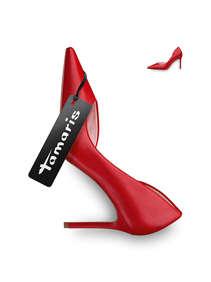 Escarpin femme Tamaris rouge &agrave; talon haut sur fond blanc