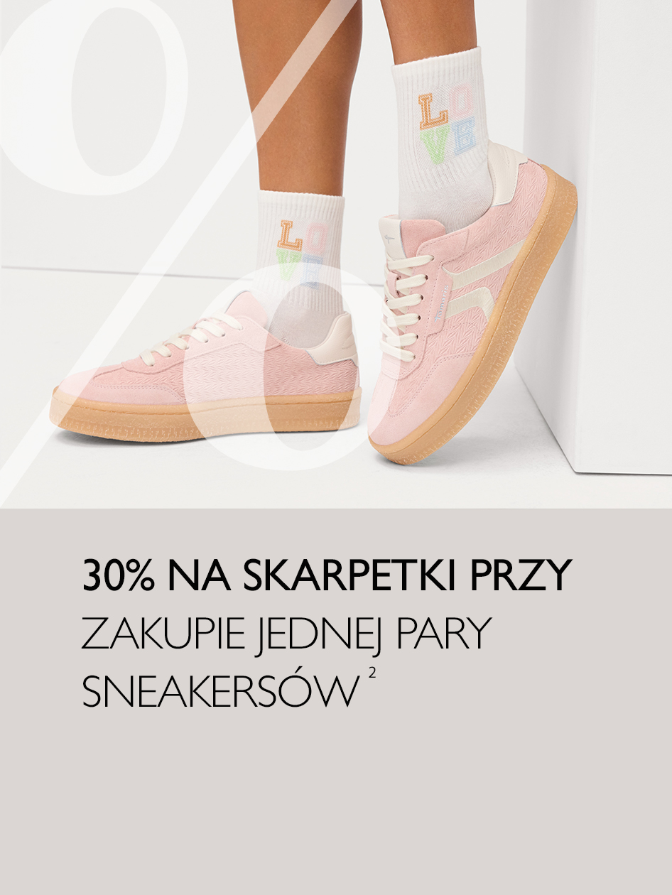 R&oacute;żowe sneakersy z białymi skarpetkami z nadrukiem LOVE. Promocja: 30% na skarpetki przy zakupie jednej pary sneakers&oacute;w.