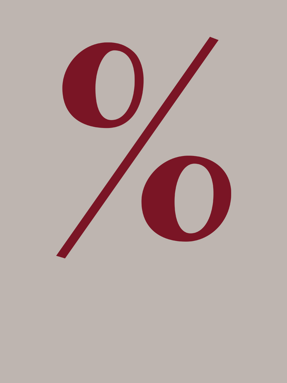 A dark red percent sign on a light gray background