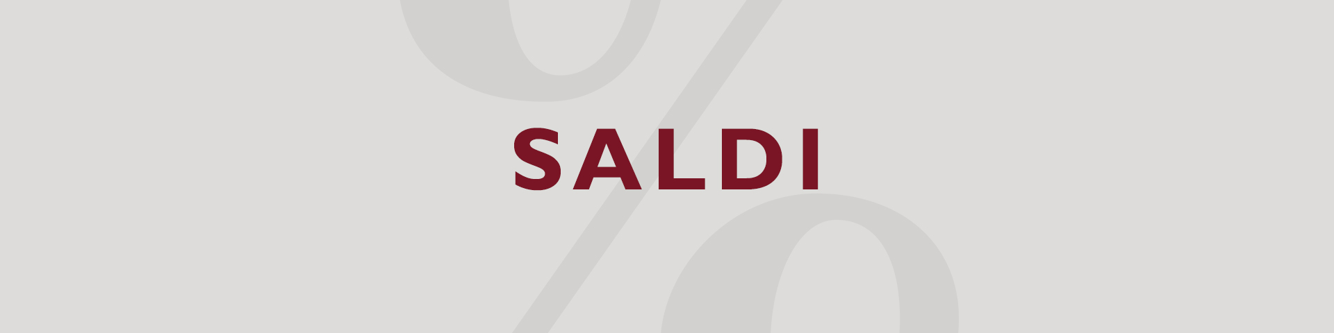 Banner con la scritta SALE in caratteri rosso scuro su sfondo grigio chiaro con un grande simbolo di percentuale.