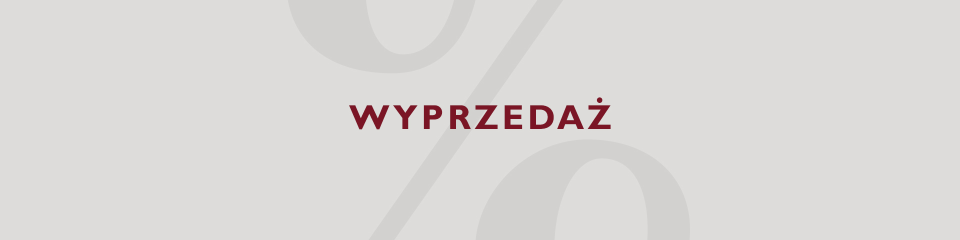 Baner ze słowem SALE napisanym ciemnoczerwoną czcionką na jasnoszarym tle z dużym znakiem procenta.