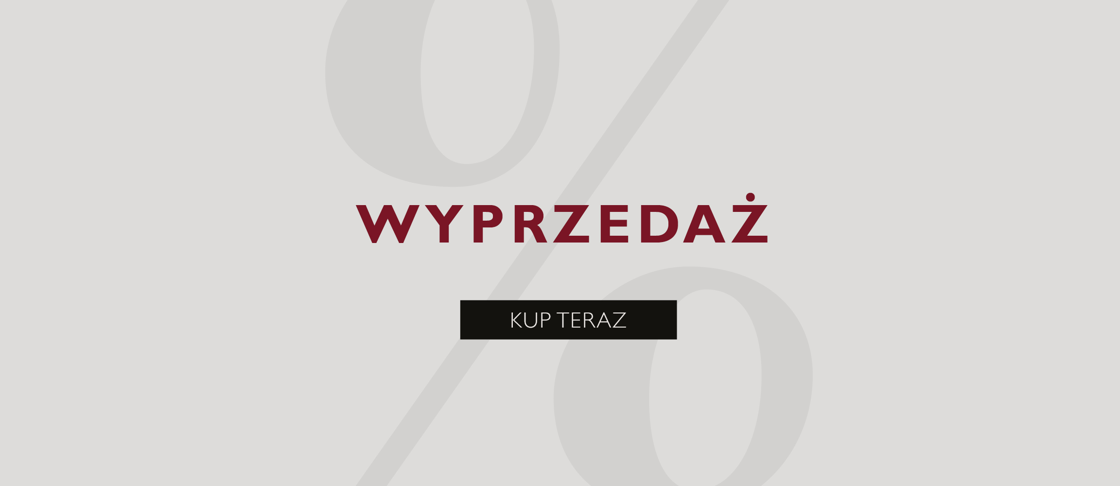 Baner reklamowy z napisem SALE w kolorze ciemnoczerwonym oraz czarnym przyciskiem z napisem &bdquo;Kup teraz&rdquo; na jasnoszarym tle.