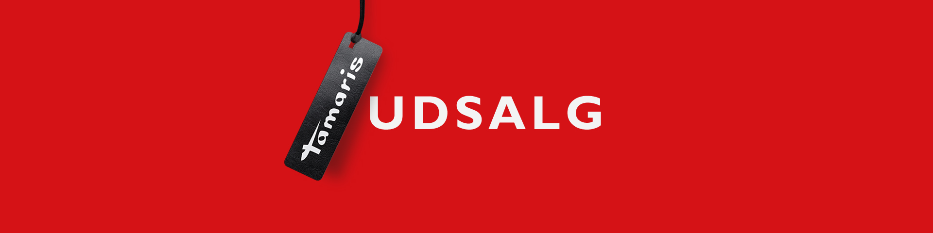 R&oslash;dt banner med sort Tamaris-prisskilt og hvid SALE-skrift.