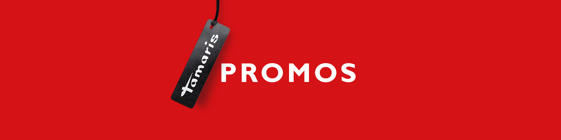 Banni&egrave;re rouge avec &eacute;tiquette de prix Tamaris noire et inscription blanche SALE.