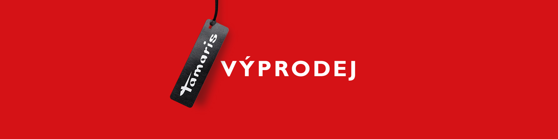 Červen&yacute; banner s černou cenovkou Tamaris a b&iacute;l&yacute;m n&aacute;pisem SALE.