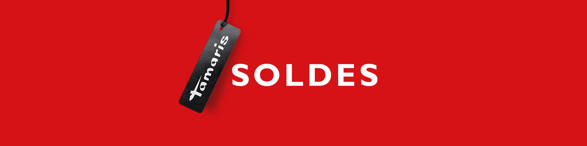 Banni&egrave;re rouge avec &eacute;tiquette de prix Tamaris noire et inscription blanche SALE.