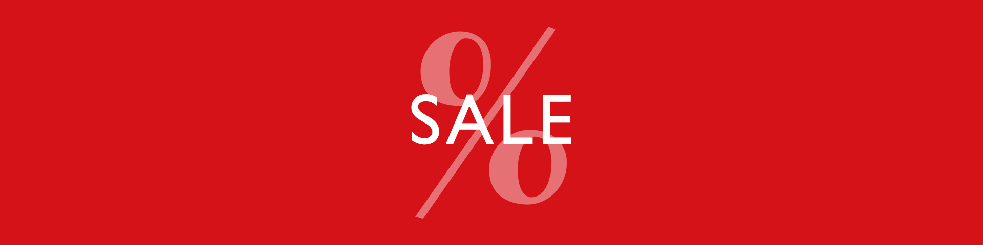 Witte "SALE" tekst op rode achtergrond met een groot procentteken op de achtergrond
