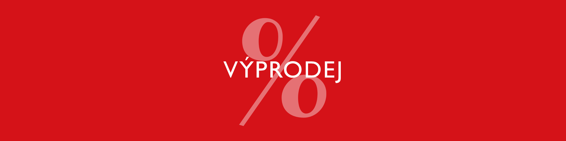 B&iacute;l&yacute; "V&Yacute;PRODEJ" text na červen&eacute;m pozad&iacute; s velk&yacute;m procentn&iacute;m znakem v pozad&iacute;