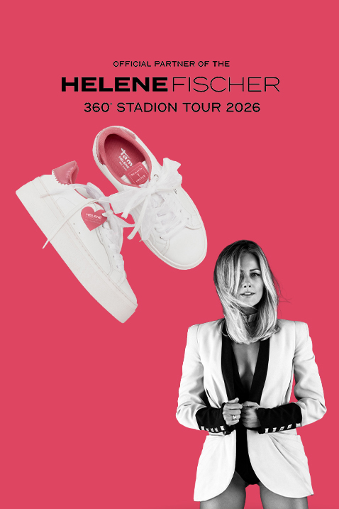 Frau im wei&szlig;en Blazer auf pinkem Hintergrund, dar&uuml;ber wei&szlig;e Sneaker mit rosa Details und Text: Limitiert. Exklusiv. Unbezahlbar.
