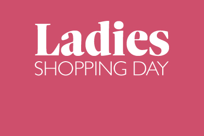 Wei&szlig;er Schriftzug zur Aktion Ladies Shopping Day auf pinkem Hintergrund