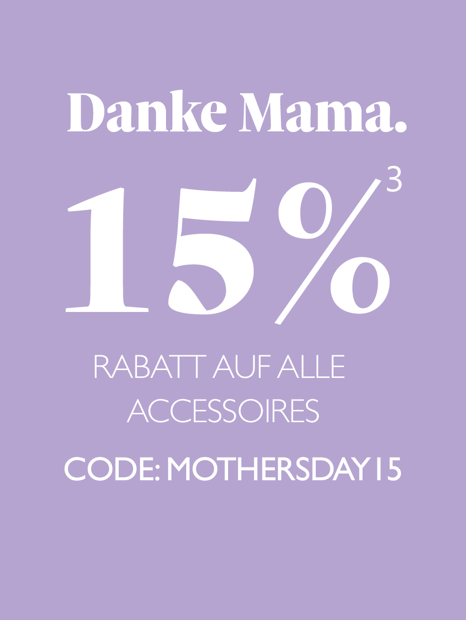 Lila Werbebanner zum Muttertag mit 15% Rabatt auf alle Accessoires, Code: MOTHERSDAY15.