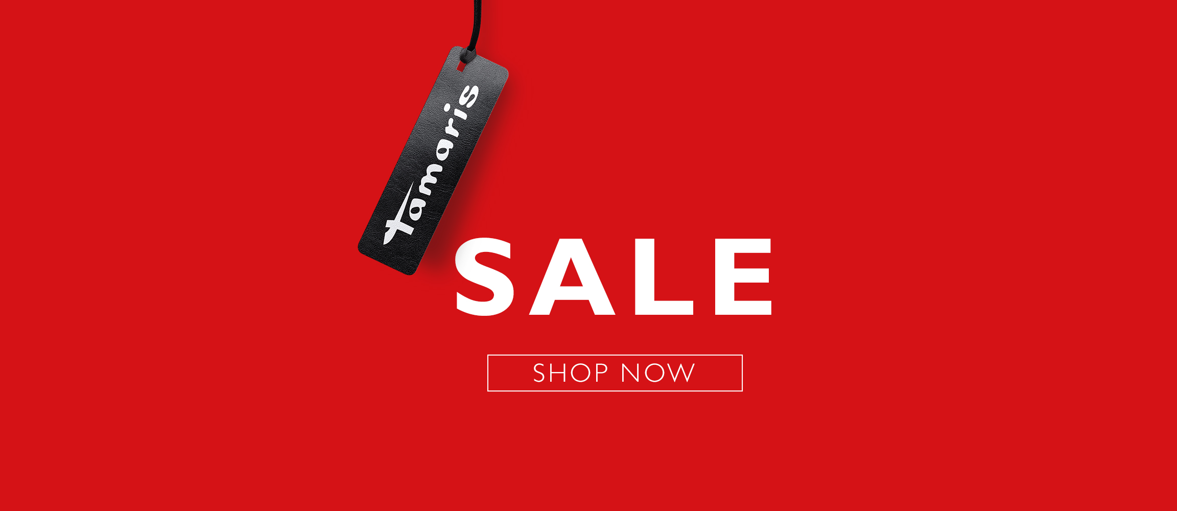 Red banner with black Tamaris price tag, white "SALE" lettering, and "Shop Now" button.