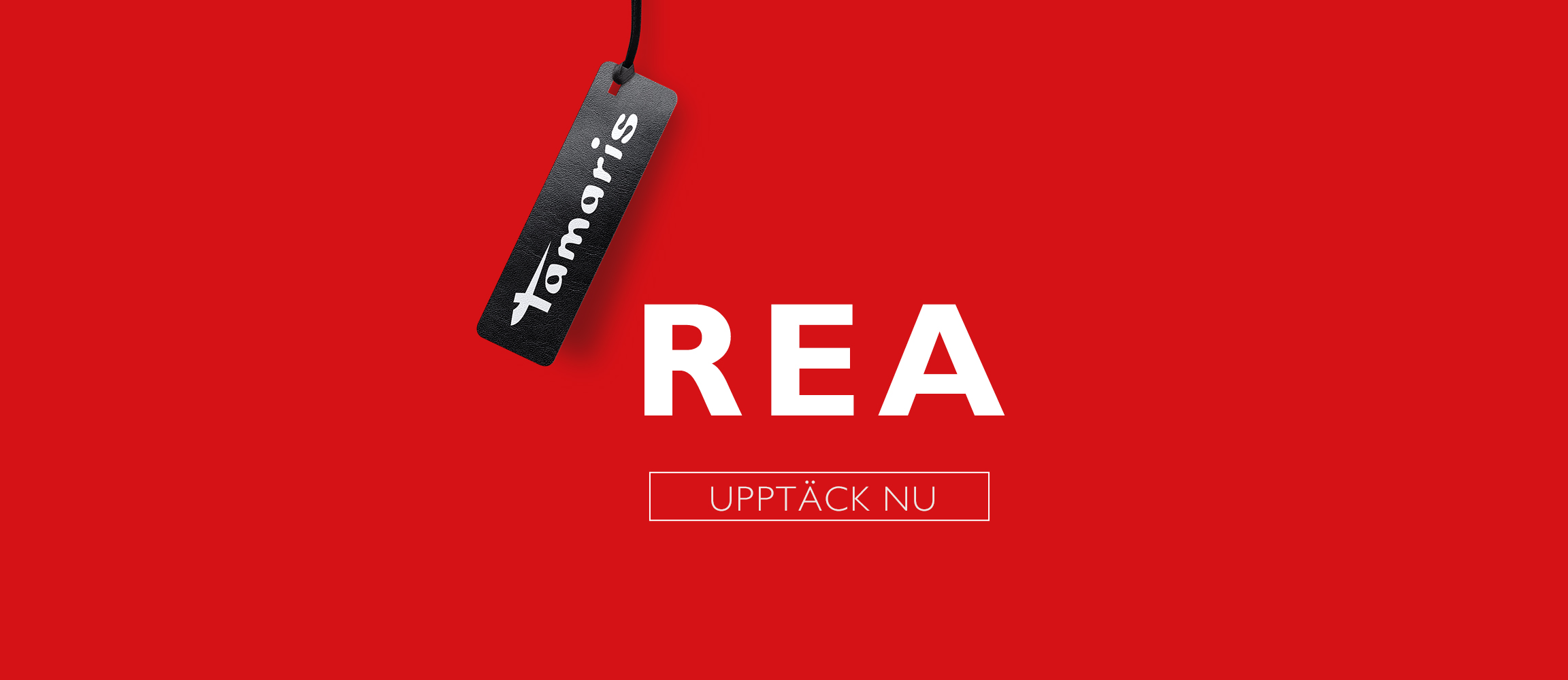R&ouml;d banner med svart Tamaris-prislapp, vit "SALE"-text och knappen "Shoppa nu".
