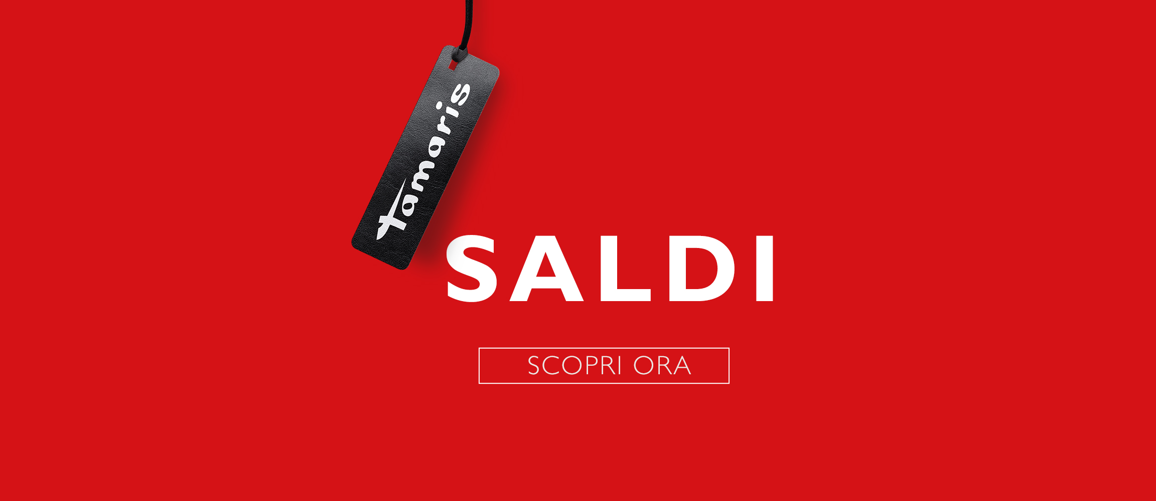 Banner rosso con etichetta del prezzo Tamaris nera, scritta "SALE" bianca e pulsante "Acquista ora".