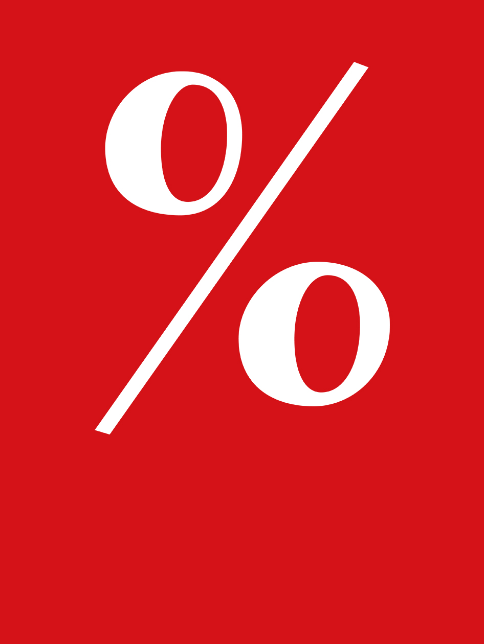 simbolo di percentuale bianco su sfondo rosso