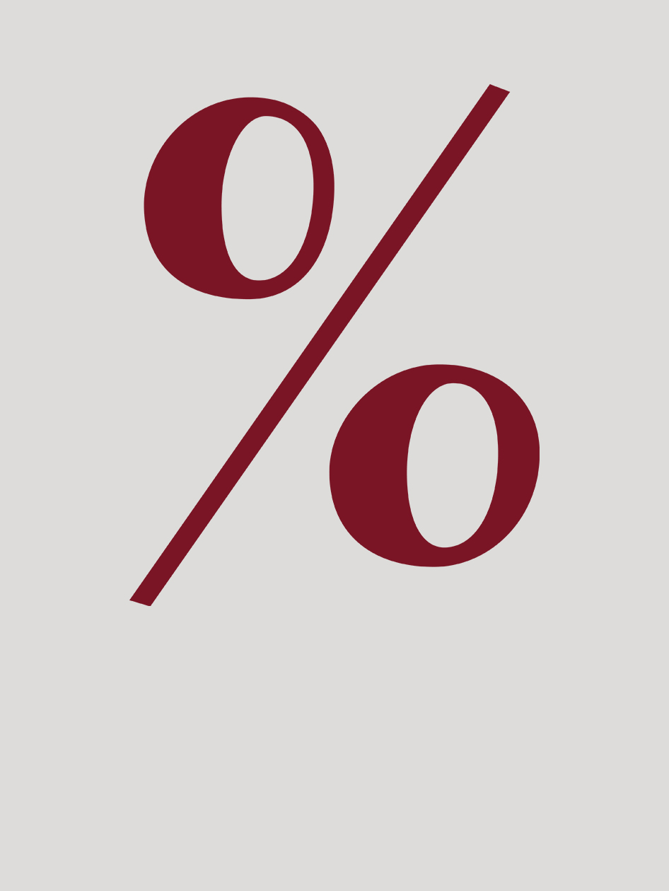 Large dark red percentage sign on a light grey background.