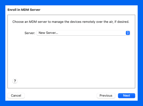 MDM server screen in Apple Configurator.