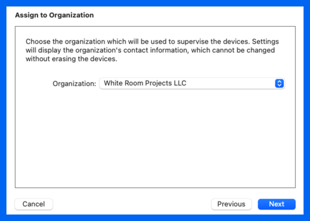 Select or create your organization profile then click Next