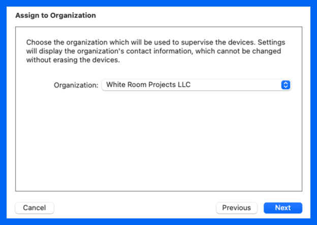 Select or create your organization profile then click Next.