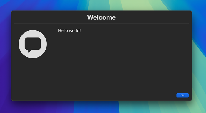 Screenshot of the SimpleMDM interface showing the results of the above script: A welcome screen that says "Hello world!"