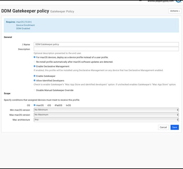 Screenshot of a completed Gatekeeper Policy profile. 