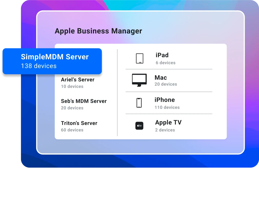 ui of apple business manager blue purple