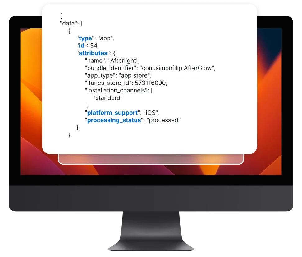 Graphic of Mac monitor with API code displayed