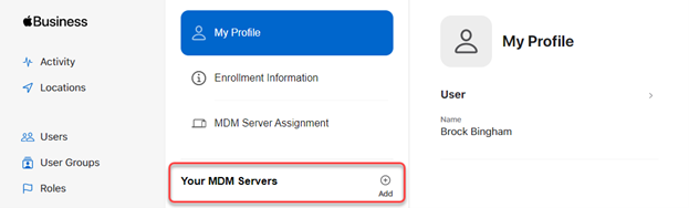 From Profile click Add located next to Your MDM Servers