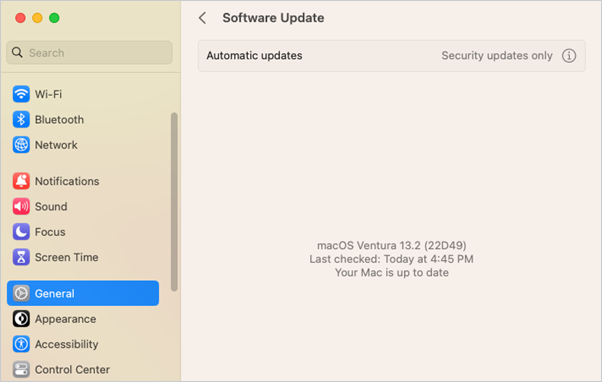 The software update screen will display any available updates.