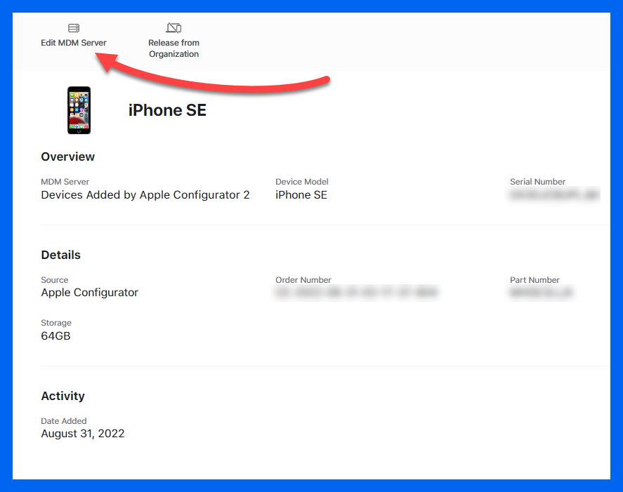 Edit MDM server in Apple Business Manager