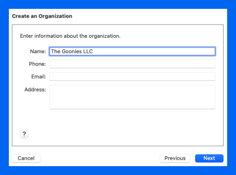 Organization screen in Apple Configurator