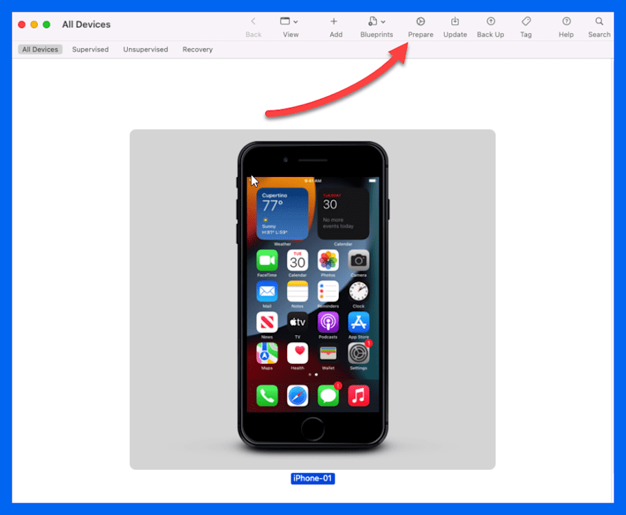 Click prepare in Apple Configurator.