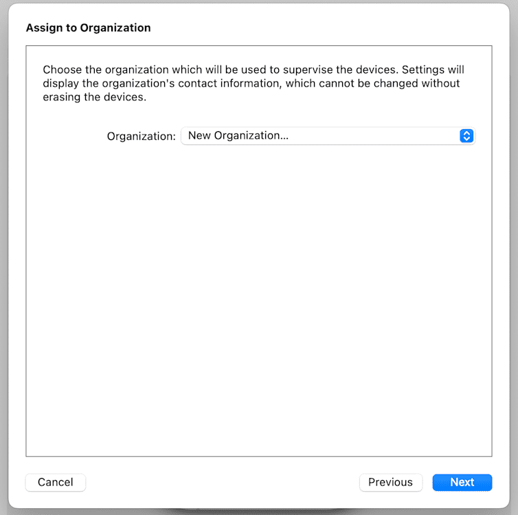 Assign to Organization screen.