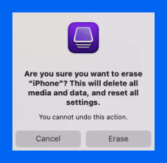 Erase device confirmation window