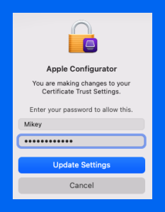 Prompt for making changes to your certificate trust settings