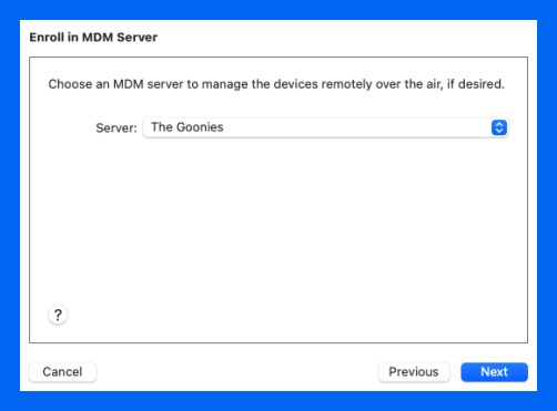 Select the MDM server in Apple Configurator
