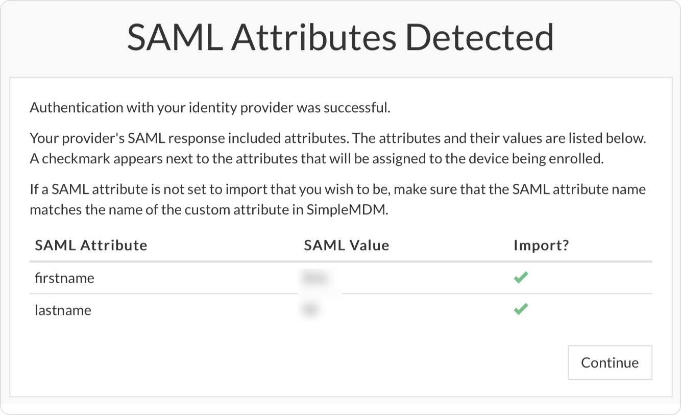 SAML attributes detected